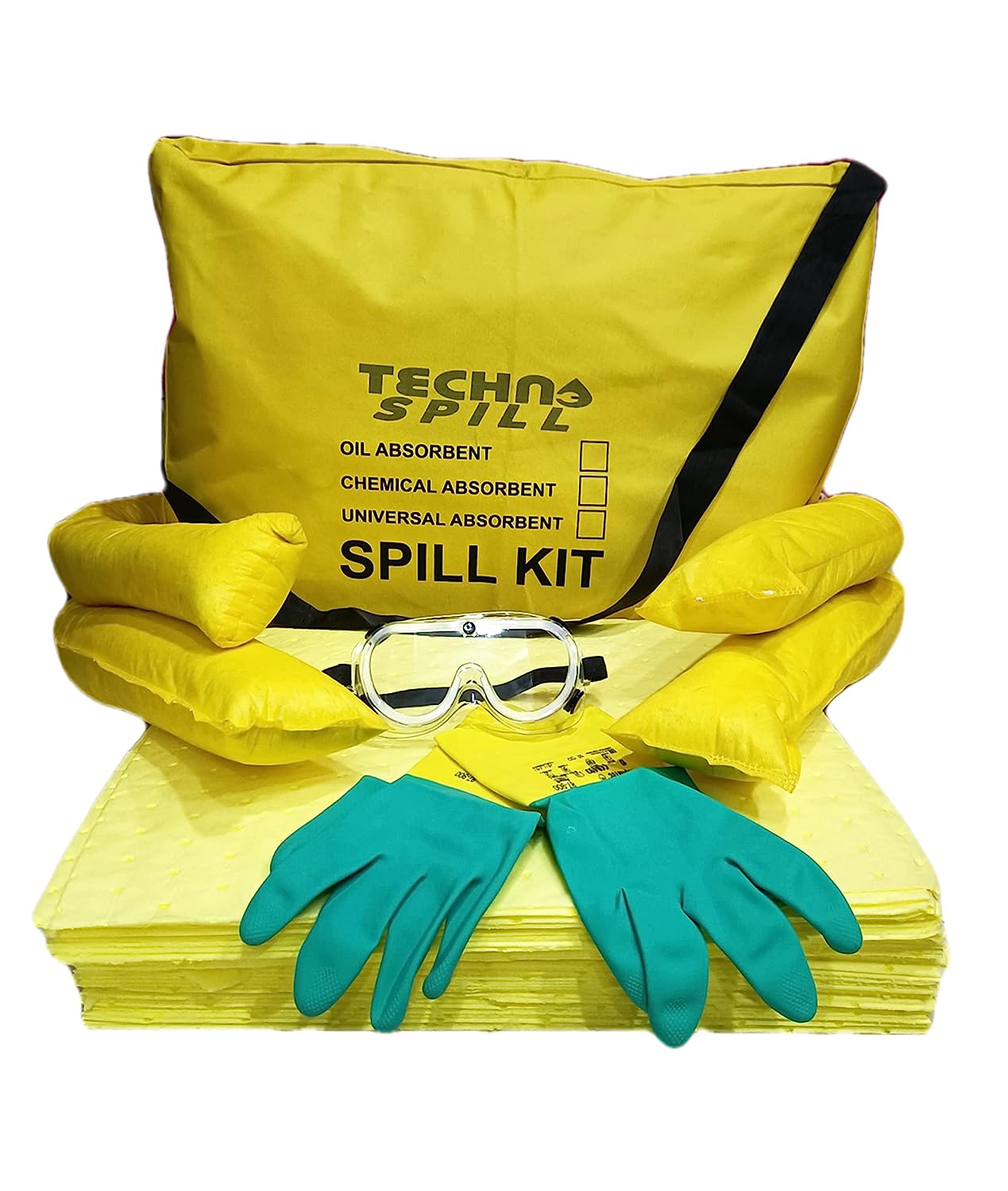 TECHNOSPILL Hazmat Spill Kits 15 LITER. (Absorb: Hospital Chemicals, Acid, Bases, Solvents, Mixed Chemicals, Other Acidic & Alkalis based Liquids) (15 L)