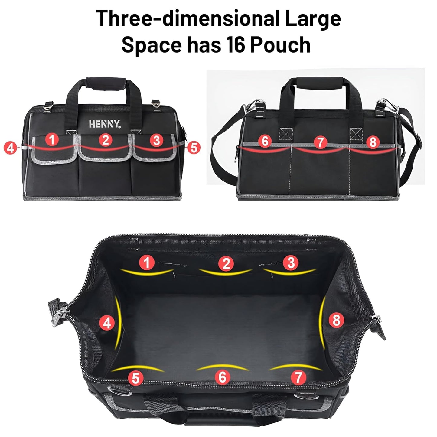 18-Inch Heavy Duty Tool Bag – 16 Pocket Waterproof Electrician & Technician Storage Organizer with Shoulder Strap