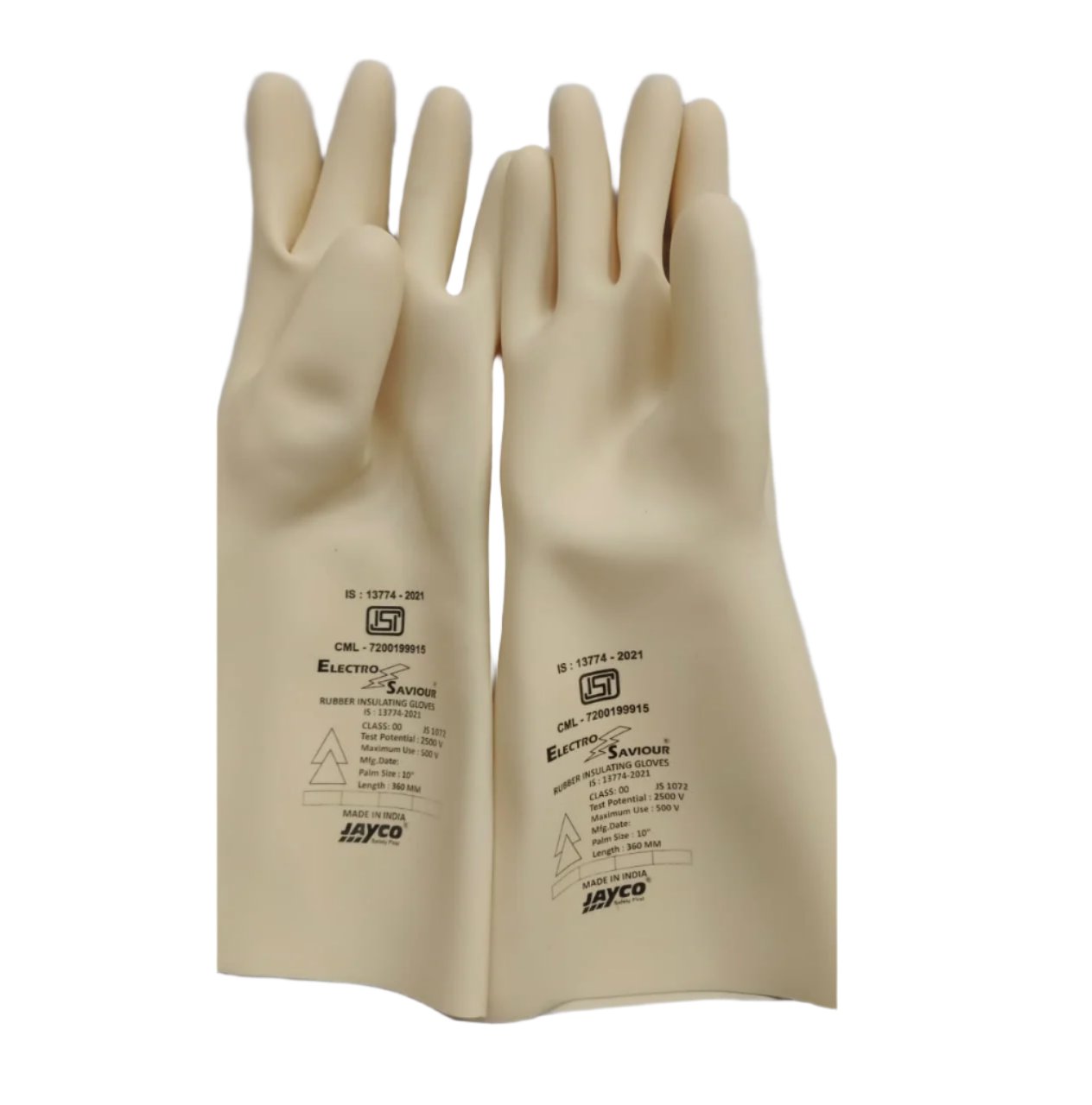 Jayco electrical hand gloves - Model 1072 - Class 00 Test Potentail : 2.5 KV Working Potential : 500 V