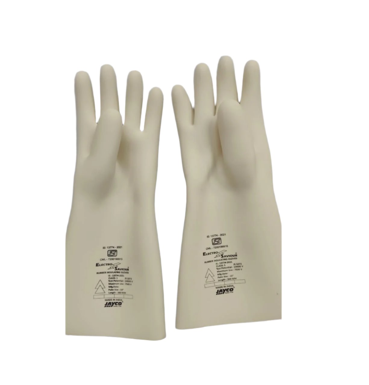 Jayco electrical hand gloves - Model 1072 - Class 1 Test Potential : 10 KV Working Potential : 7500 V