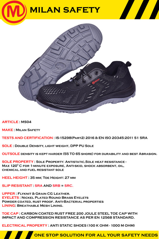 Milan Safety Shoe MS04 – Lightweight, ISI-Compliant Double-Density Safety Footwear