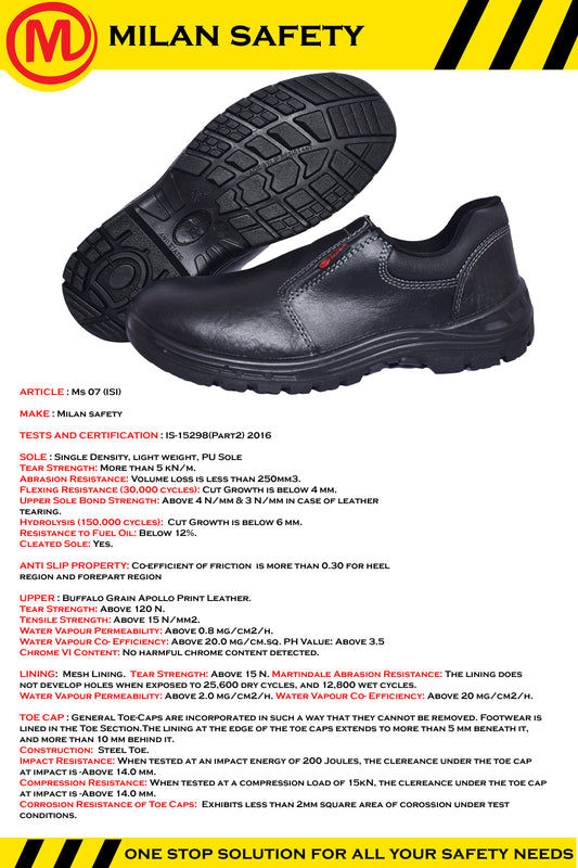 Milan Safety Shoe MS 05 Slip-on Anti-static Safety Shoes | Stylish & Durable with Steel Toe Cap | Sizes 38-46