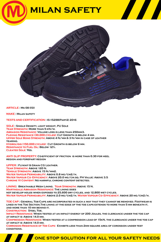 Milan Safety Shoe MS08 – Lightweight, ISI-Compliant Single-Density Safety Footwear