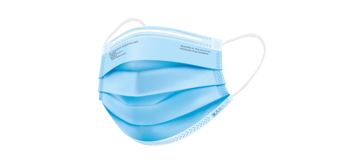 Karam RFM50 K-Air 3 Ply Melt blown Disposable Surgical Face Mask With Nose Clip (Pack of 50)