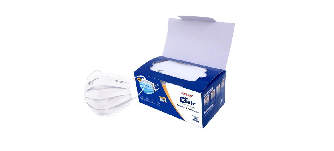 Karam RFM50 K-Air 3 Ply Melt blown Disposable Surgical Face Mask With Nose Clip (Pack of 50)