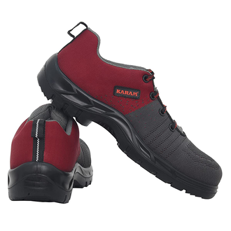 Karam FS213 - Grey & Red, 200J Fiber Toe Cap, Shock Absorbing PU Sole, Heat, Oil & Water Resistant Sporty Safety Shoes