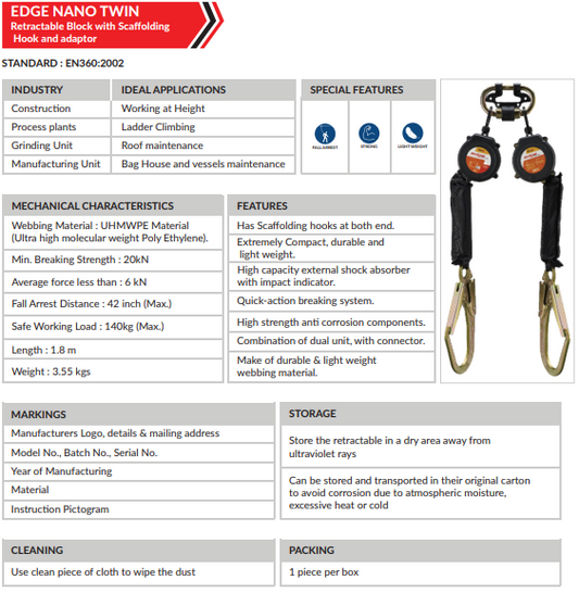 EDGE NANO TWIN 1.8 (SCAFFOLDING HOOK) WITH ADAPTOR 1.8 meter