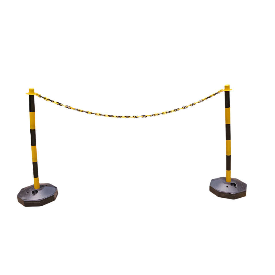 Sand Fillable Portable Bollard - 865mm Height | Yellow & Black Safety Post with Hexagonal Base