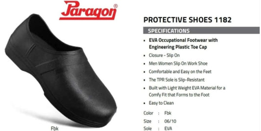 Paragon Protective Shoes 1182 – Lightweight EVA Safety Shoes with Plastic Toe Cap, Slip-On, Slip-Resistant TPR Sole