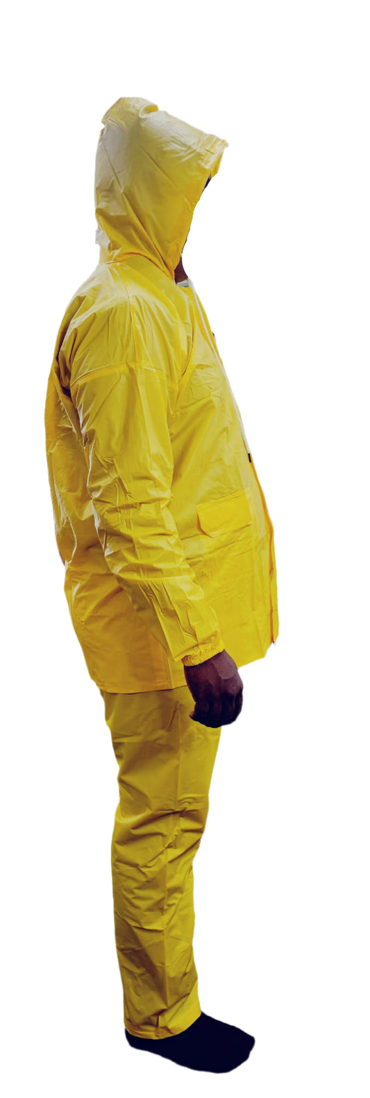 PVC Yellow Labour Raincoat – 14 MM Thick | Free Size Pant Shirt with Cap | Waterproof Industrial Rain Suit