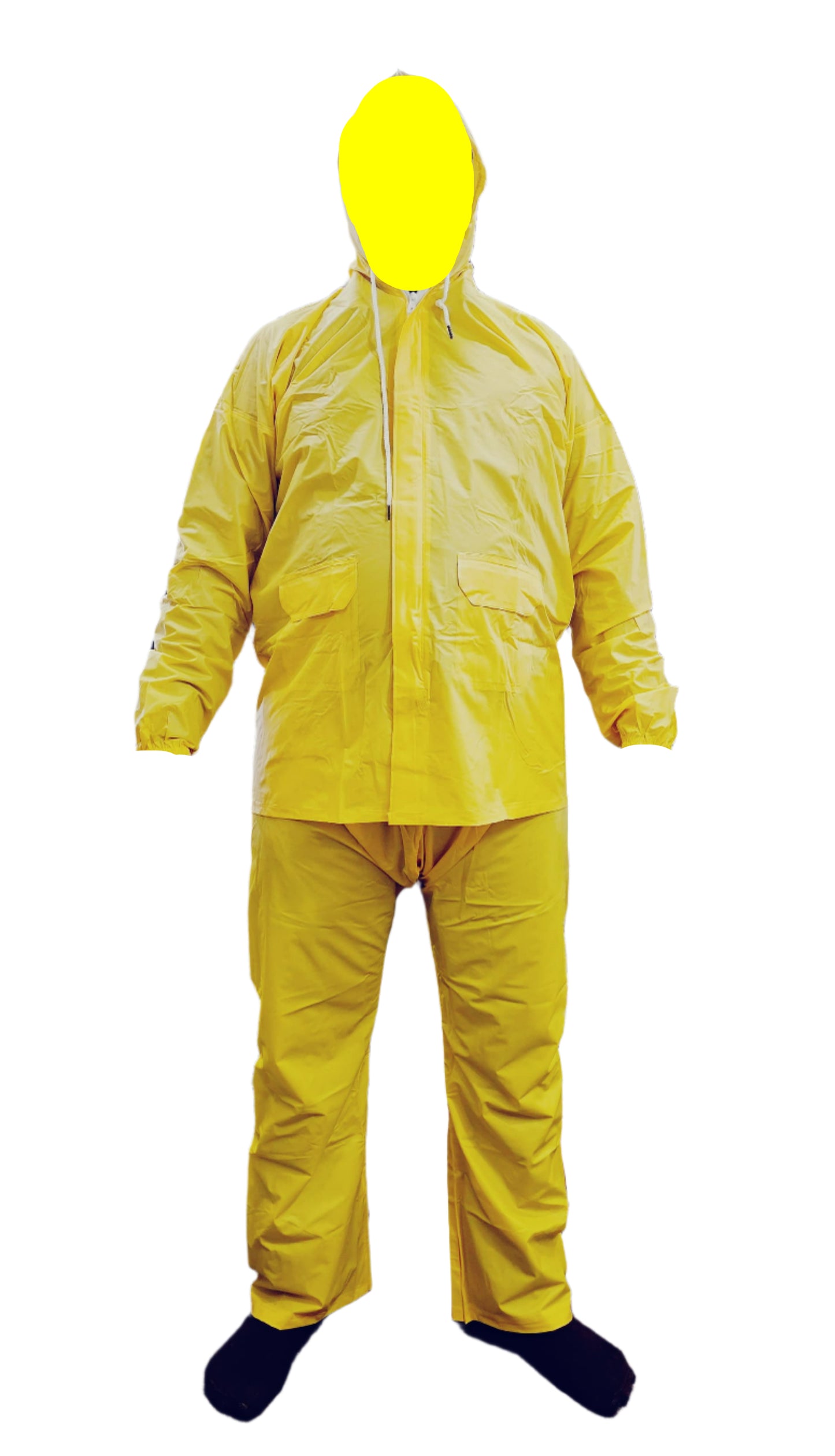 PVC Yellow Labour Raincoat – 14 MM Thick | Free Size Pant Shirt with Cap | Waterproof Industrial Rain Suit
