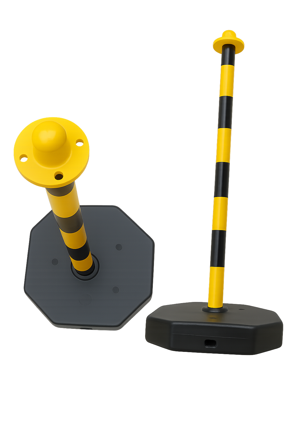 Sand Fillable Portable Bollard - 865mm Height | Yellow & Black Safety Post with Hexagonal Base