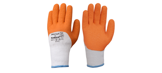 ProKut Multi Purpose White Polycotton with Orange Latex Crinkle Coating Glove, HS11