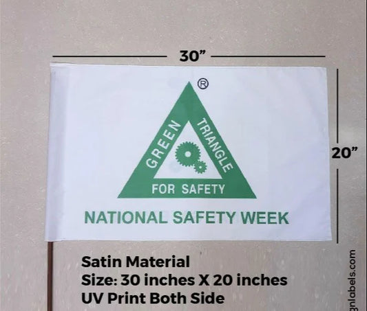 White Satin National Safety Week Flag - 30" x 20", UV Print