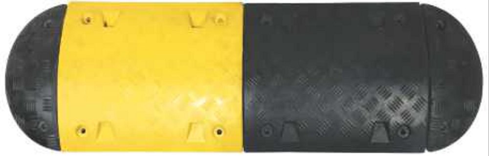 RUBBER SPEED BREAKER SIZE: 415W X 500L X 50H MM (YELLOW/BLACK COLOR) WITH REFLECTIVE CAT EYES (8 Bolts/Washer of M10 X 100 mm required in 1 Mtr)