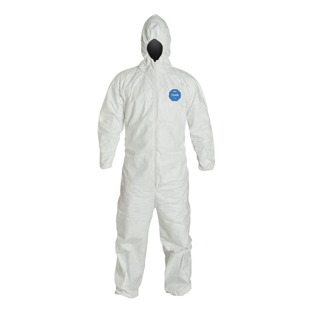 DuPont Tyvek Disposable Coverall with Hood, Elastic Cuff, White (Pack of 6)
