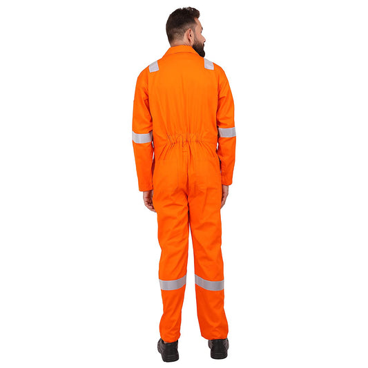 High-Visibility Orange Cotton Boiler Suit with Reflective Tape