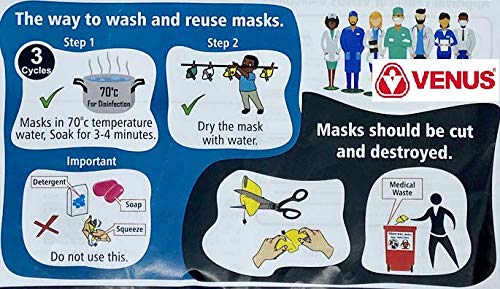 Venus V-4420 FFP2 Category (N95 equivalent) Reusable, Washable and ISI Approved Mask -Pack of 50