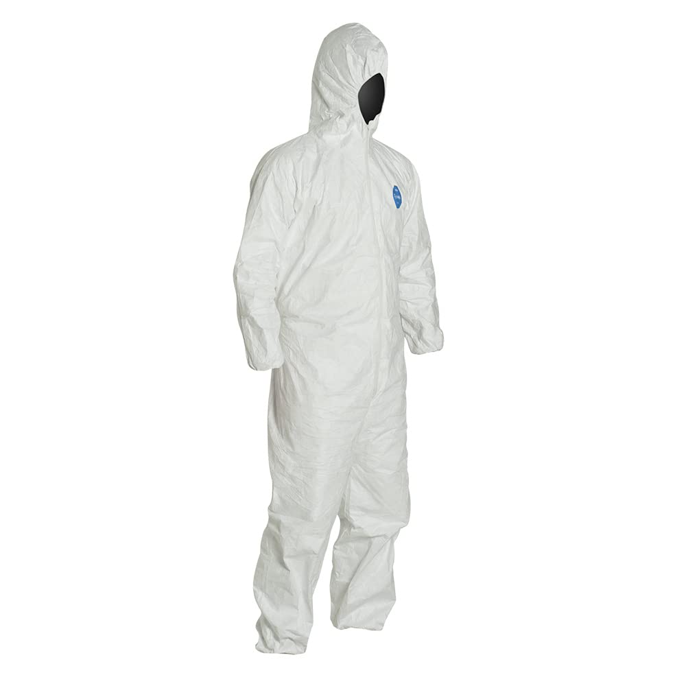 DuPont Tyvek Disposable Coverall with Hood, Elastic Cuff, White (Pack of 6)