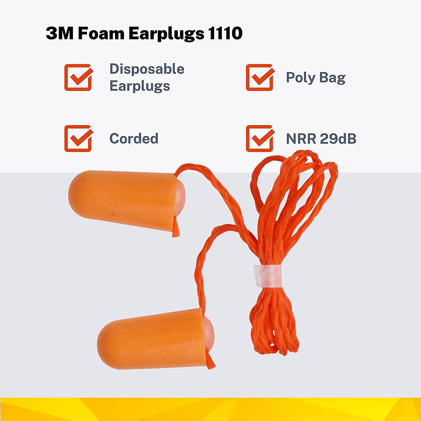 3M 1110 Ear Plugs Corded, Extra Soft, Reusable Earbuds Noise Cancellation, Soundproof Earplug Use For Underwater, Meditation, Study, Flight Travel,Sleeping  Sound Block Up To 29 Decibel (Pack of 10)