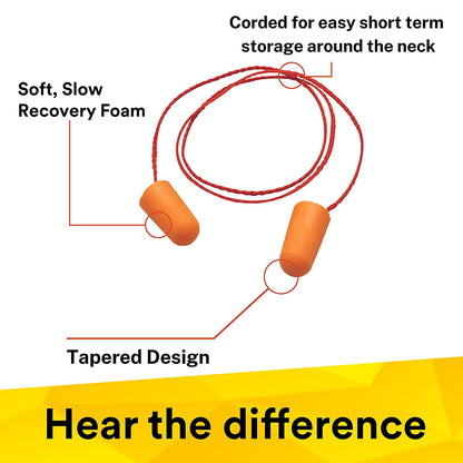 3M 1110 Ear Plugs Corded, Extra Soft, Reusable Earbuds Noise Cancellation, Soundproof Earplug Use For Underwater, Meditation, Study, Flight Travel,Sleeping  Sound Block Up To 29 Decibel (Pack of 10)