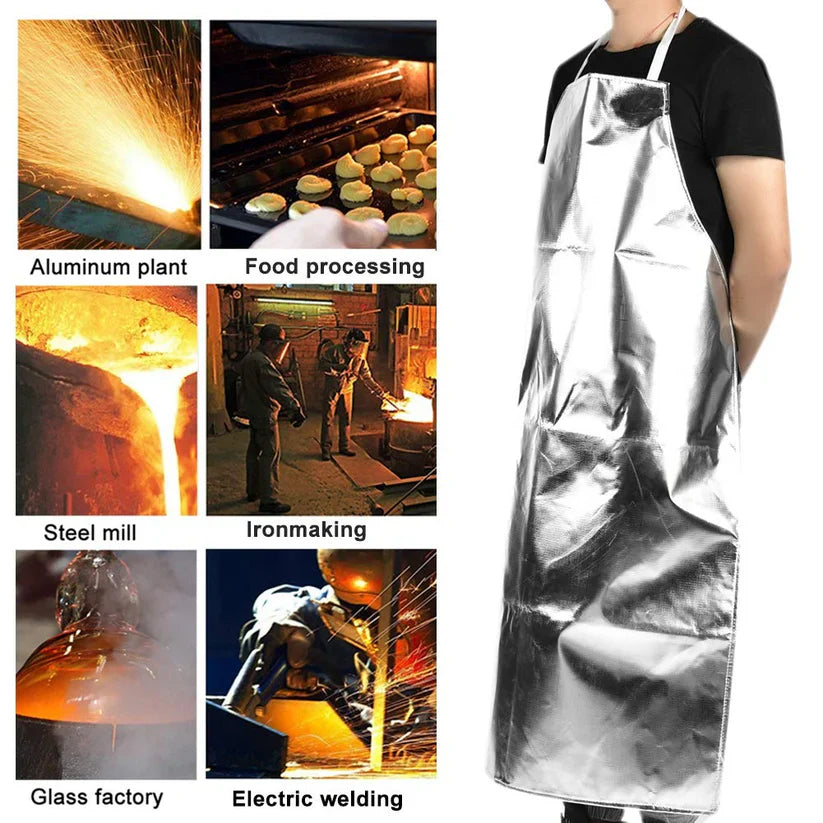 Silver Aluminized Apron – Heat & Fire Protection for Industrial Safety