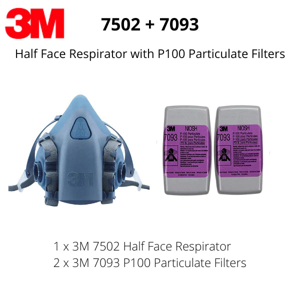 3M 7502 Half Face Respirator with a pair of 7093 N95 Particulate Cartridges