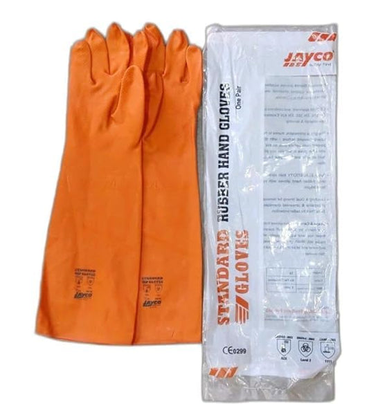 Jayco 14 Inch Orange Rubber Hand Gloves | Industrial & Pharma Safety Chemical Resistant Gloves