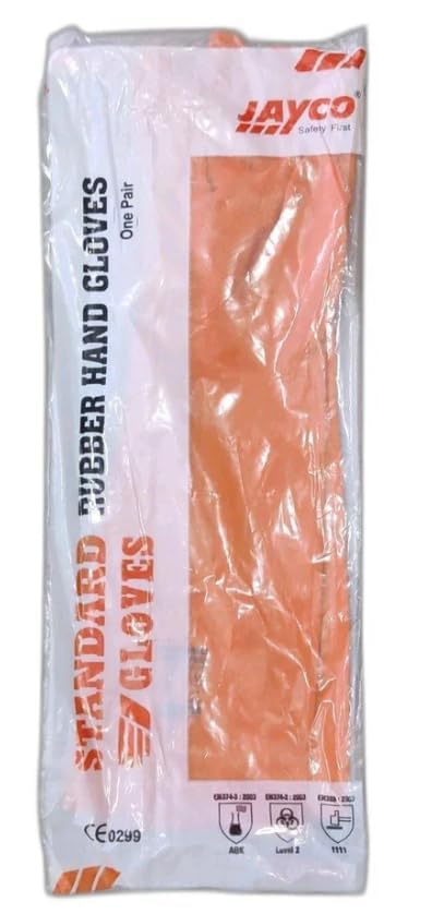 Jayco 14 Inch Orange Rubber Hand Gloves | Industrial & Pharma Safety Chemical Resistant Gloves