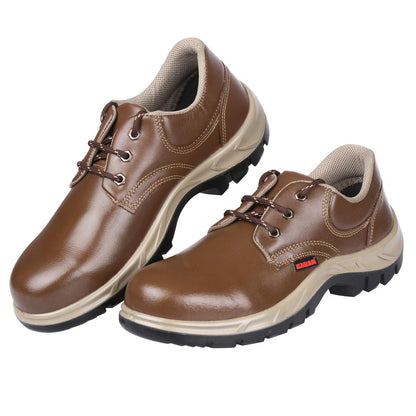 KARAM ISI Marked Leather Safety Shoe | Excellent Grip, Comfort & Slip Resistance | Safety Shoes for Men with Steel Toe | Double Density & PU Sole| Brown | FS61BR(SWDAMN)