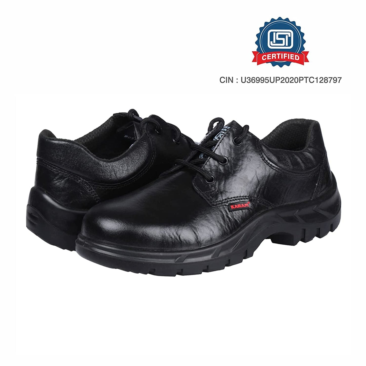 KARAM ISI Marked Leather Safety Shoe | Excellent Grip, Comfort and Slip Resistance | Safety Shoes with Steel Toe | Black | FS05BL