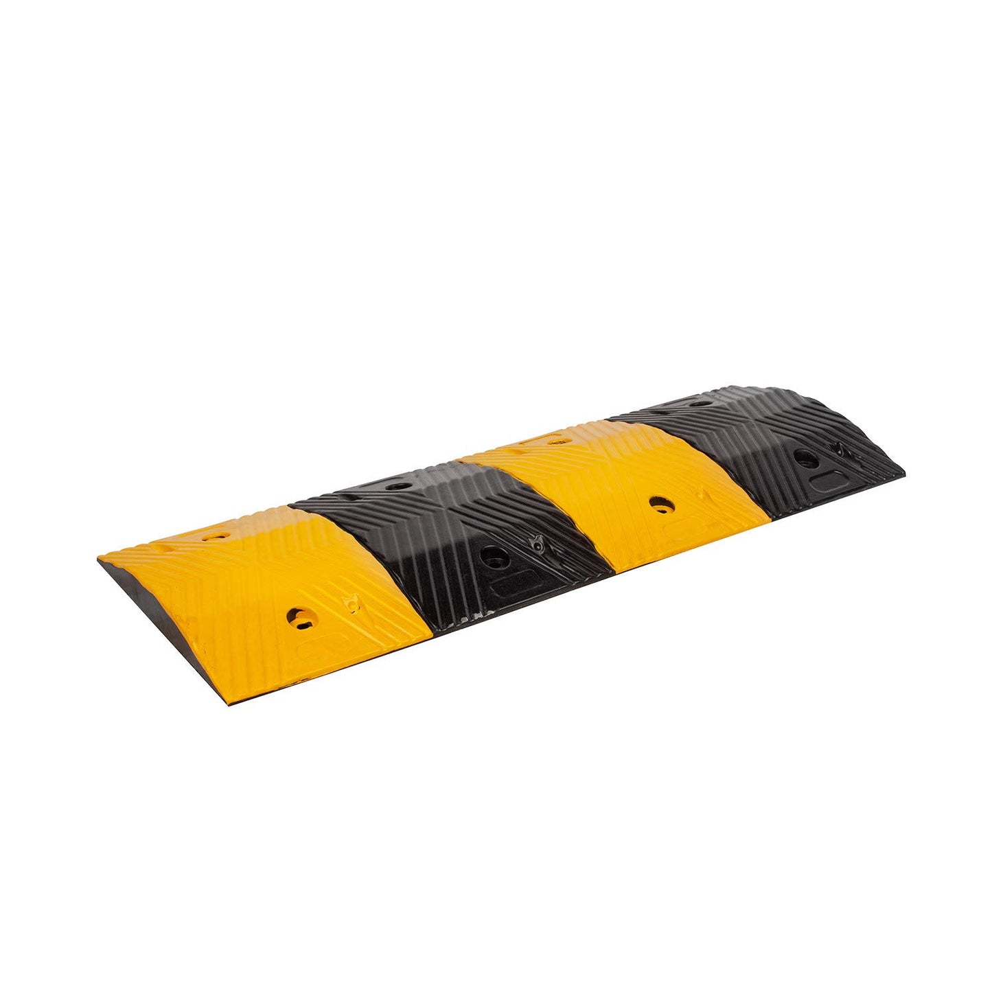 MIXTURE OF RUBBER & PLASTIC SPEED  BREAKER SIZE: 350W X 500 L X 50H  MM (YELLOW/BLACK COLOR)WITH  REFLECTIVE CAT EYES