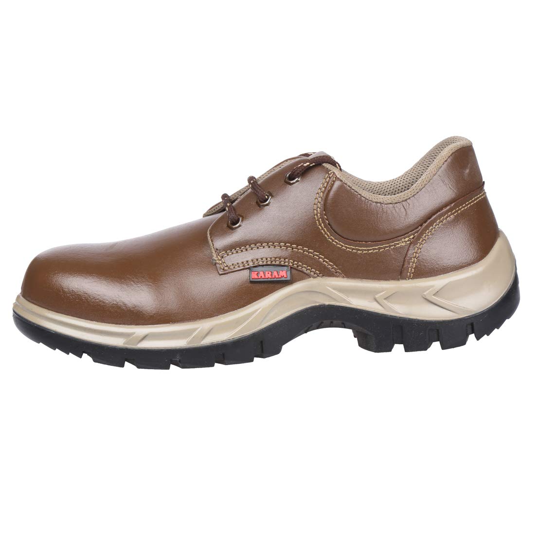 KARAM ISI Marked Leather Safety Shoe | Excellent Grip, Comfort & Slip Resistance | Safety Shoes for Men with Steel Toe | Double Density & PU Sole| Brown | FS61BR(SWDAMN)