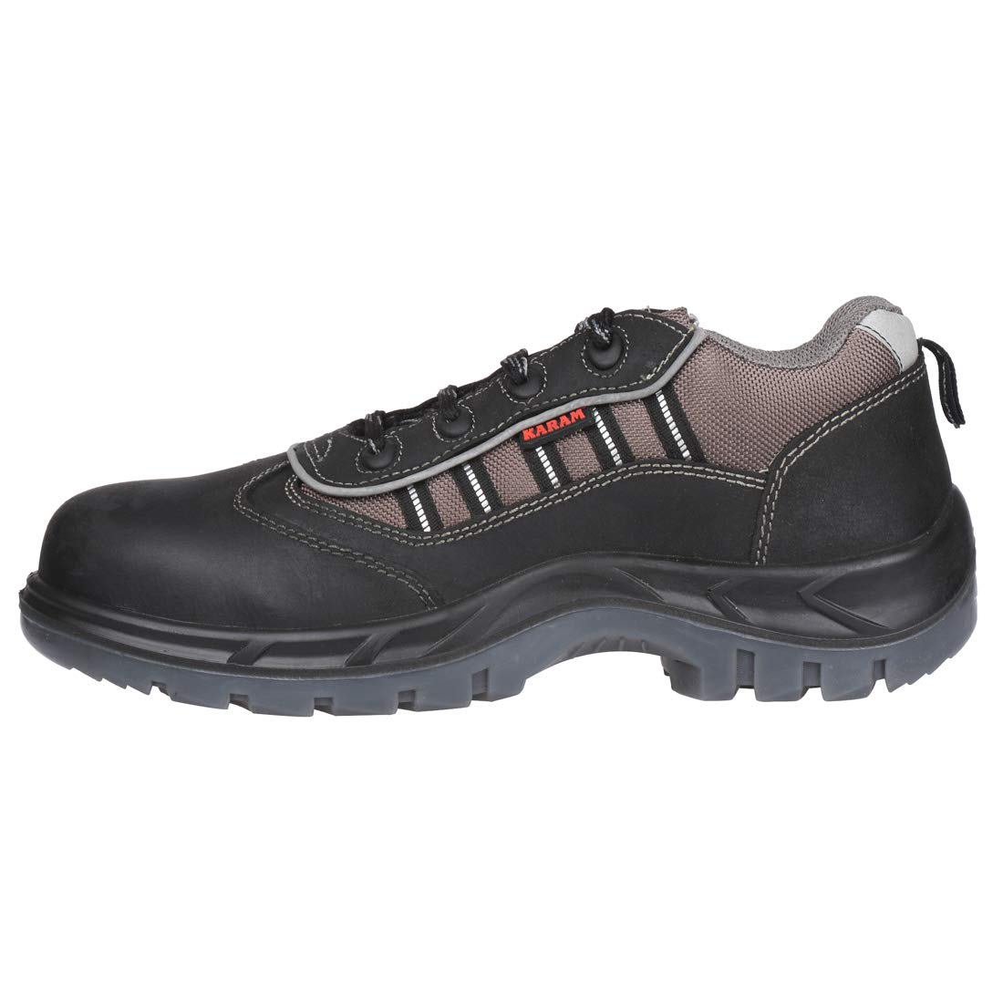 KARAM ISI Marked Leather Safety Shoe | Excellent Grip, Comfort & Slip Resistance | Safety Shoes for Men with Fiber Toe | Double Density & PU Sole | Black | FS62BL(FWDAMN)