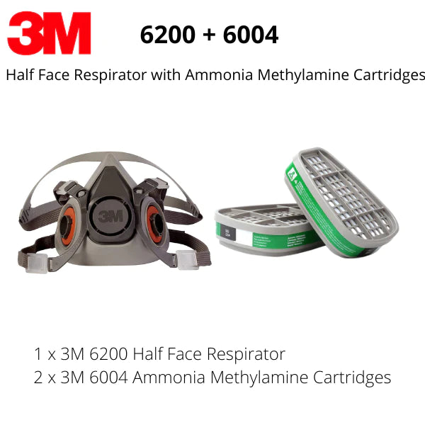 3M 6200 Half Face Respirator with a pair of 6004 Ammonia Methylamine Cartridges