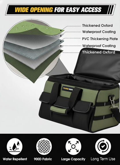 Tough Gear 2.0 Heavy Duty Tool Bag – 18 Inch 48 Pocket Waterproof Industrial Organizer with MOLLE System & 750 Days Warranty