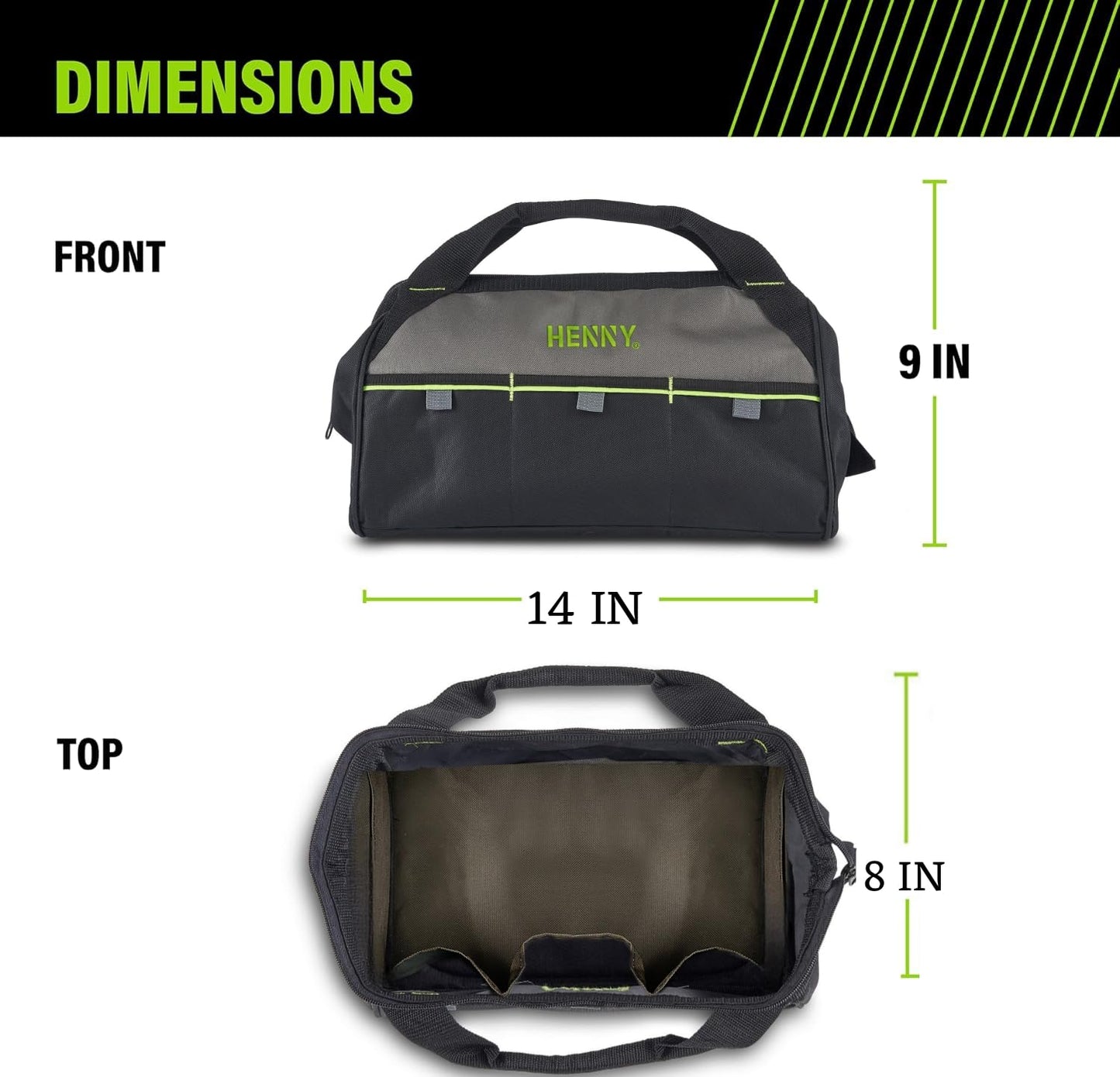 15-Inch Heavy Duty Tool Bag – Waterproof Wide Mouth Tool Organizer with Molded Base & 8 Pockets (750 Days Warranty)