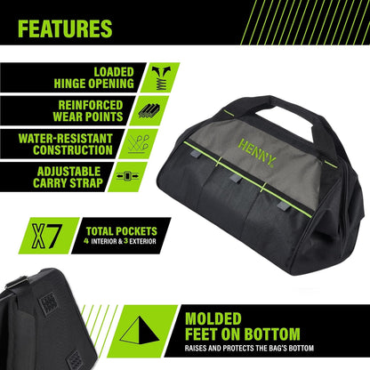 15-Inch Heavy Duty Tool Bag – Waterproof Wide Mouth Tool Organizer with Molded Base & 8 Pockets (750 Days Warranty)