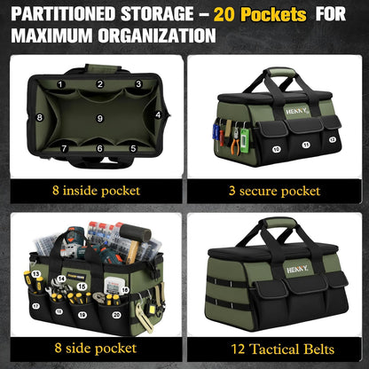 Tough Gear 2.0 Heavy Duty Tool Bag – 18 Inch 48 Pocket Waterproof Industrial Organizer with MOLLE System & 750 Days Warranty