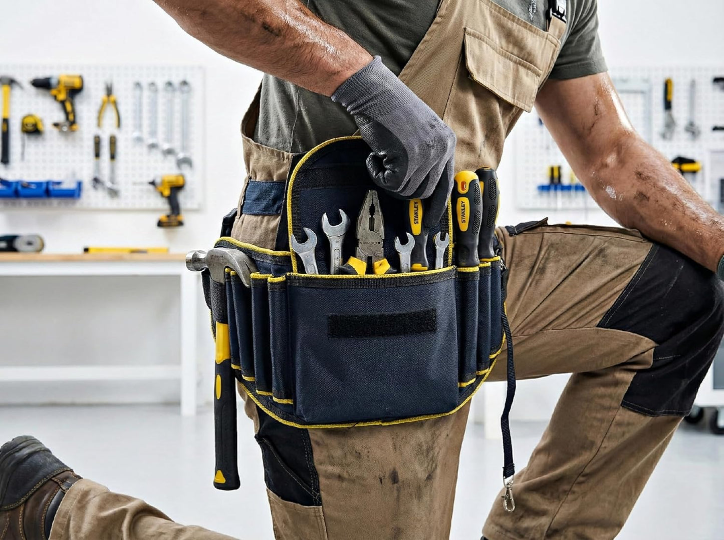 Tough Gear 2.0 Pro Series Tool Belt Pouch – Heavy Duty Multi-Pocket Waist Tool Bag with Adjustable Belt for Electricians & Technicians