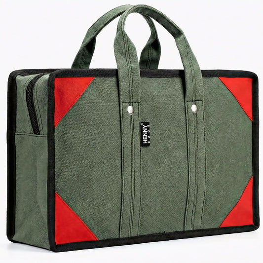 Extra Heavy Duty Canvas Tool Bag – ProMax Industrial Tool Storage Bag with 2 Inner Zipper Pockets (Green)