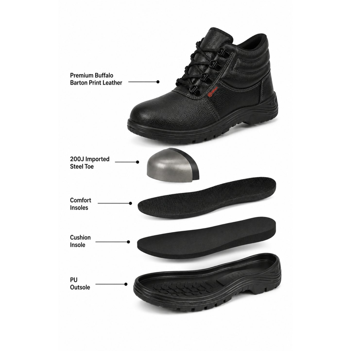 Milan Safety Shoe MS 07 – Lightweight, High-ankle |  ISI-Compliant Single -Density Safety Footwear