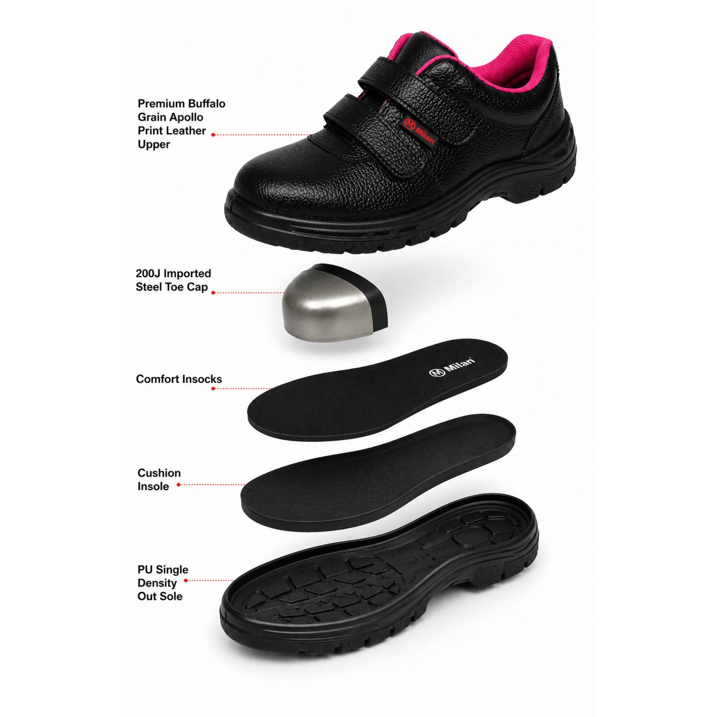 Milan Safety Shoe MS 06 Ladies Anti-static Safety Shoes | Stylish & Durable with Steel Toe Cap | Sizes 38-43