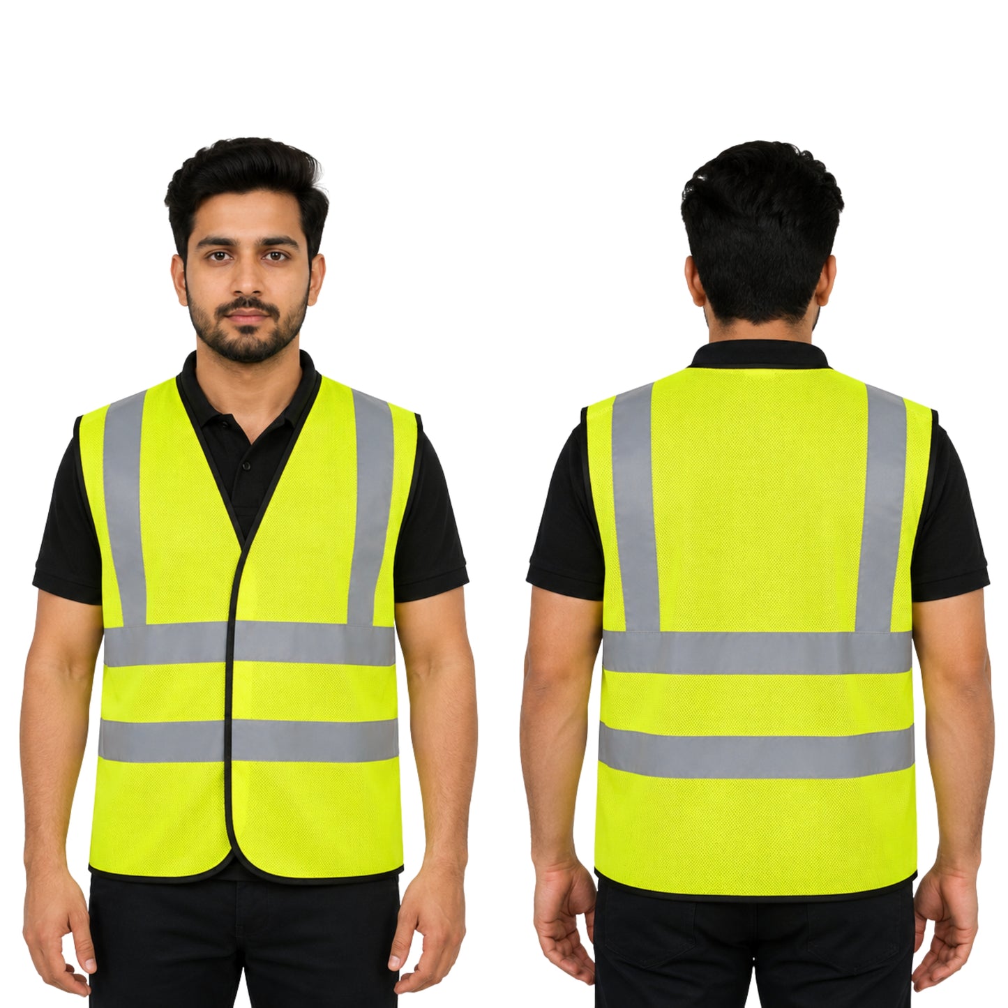 Milan Reflective Safety Jacket – MSRJ 4 | 90 GSM Mesh Fabric | 2” Glass Bead Reflective Tape | Front Velcro Opening | Multi-Color Options