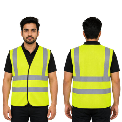 Milan Reflective Safety Jacket – MSRJ 4 | 90 GSM Mesh Fabric | 2” Glass Bead Reflective Tape | Front Velcro Opening | Multi-Color Options