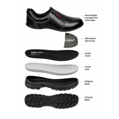 Milan Safety Shoe MS 05 Slip-on Anti-static Safety Shoes | Stylish & Durable with Steel Toe Cap | Sizes 38-46