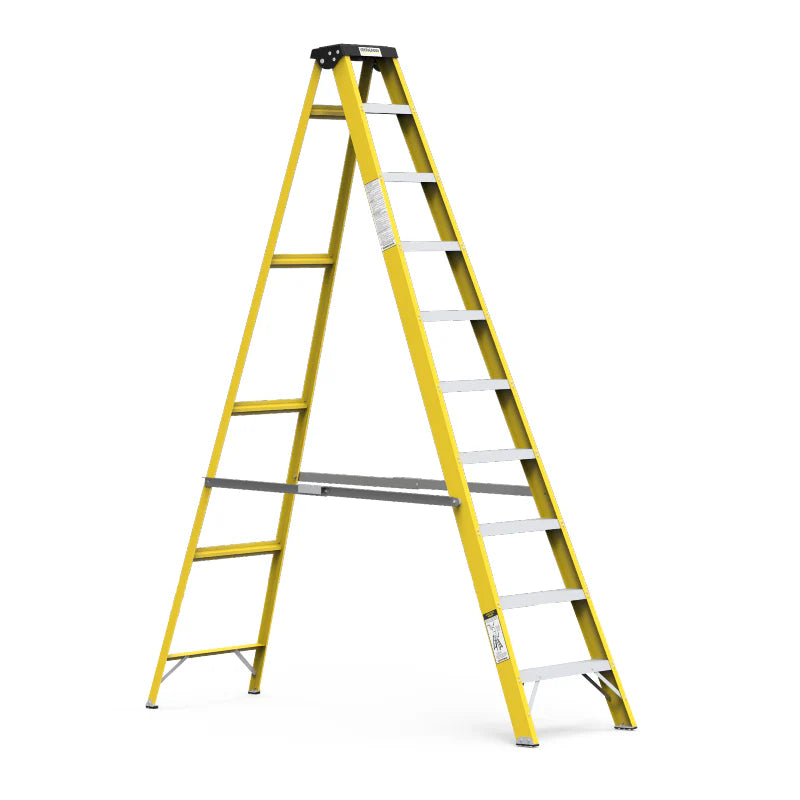 Y-Access FRP Fiberglass Single Sided Self Supporting Ladder | Electrical Shockproof EN131 Approved Step Ladder (3–14 Steps, 150kg Load)