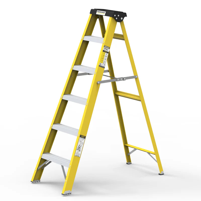 Y-Access FRP Fiberglass Single Sided Self Supporting Ladder | Electrical Shockproof EN131 Approved Step Ladder (3–14 Steps, 150kg Load)
