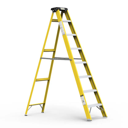 Y-Access FRP Fiberglass Single Sided Self Supporting Ladder | Electrical Shockproof EN131 Approved Step Ladder (3–14 Steps, 150kg Load)
