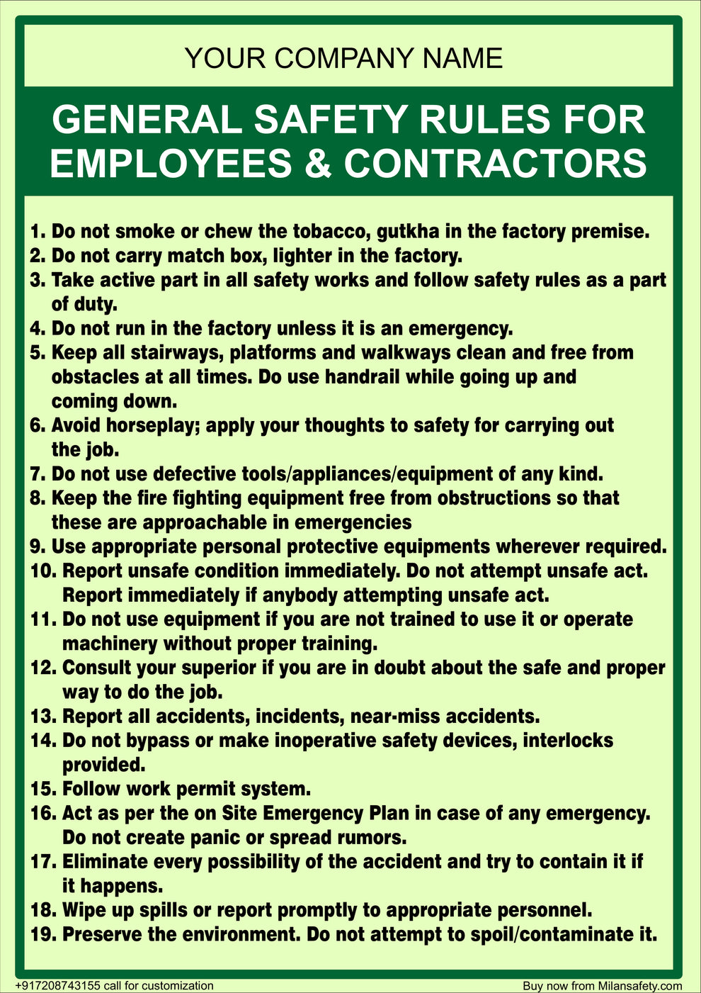 Manufacturing Safety Guidelines.pdf GENERAL SAFETY RULES – Milansafety